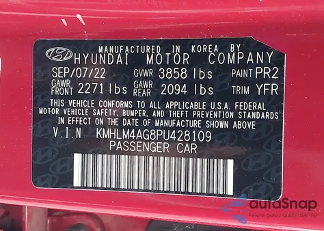 2023 Hyundai Elantra Sel z USA, uszkodzony, nr VIN KMHLM4AG8PU428109